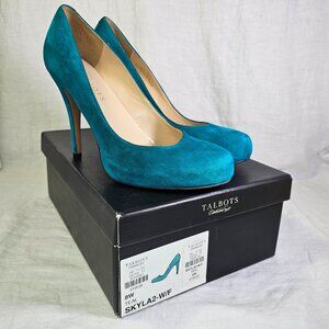 Talbots 8W Skyla 2 Suede 4.25” Stiletto Heels Pumps Teal Turquoise